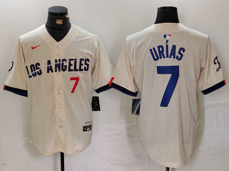 Men Los Angeles Dodgers 7 Urias Cream Fashion Nike Game MLB Jersey style 6292